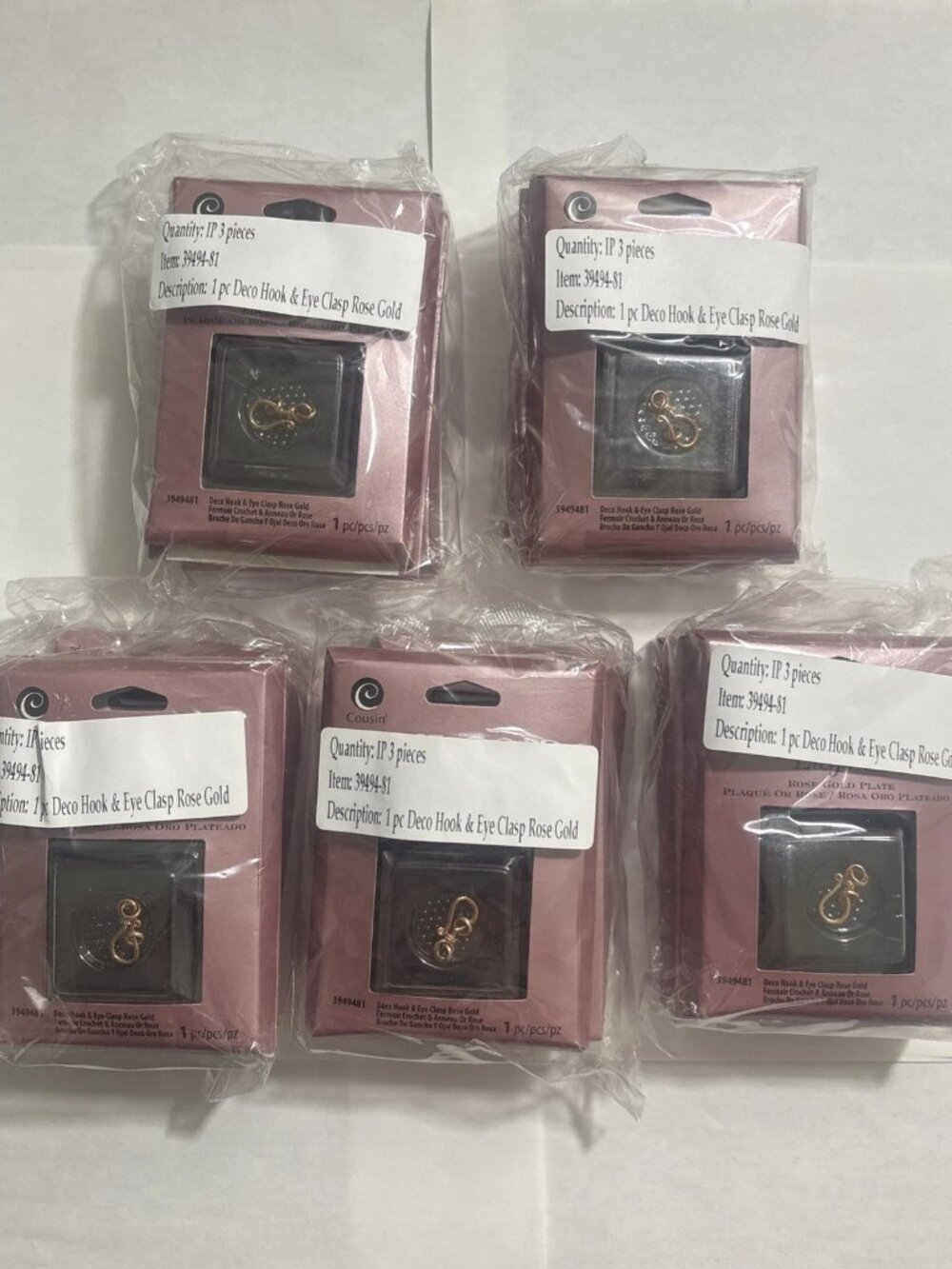 Cousin Rose Gold Elegance Deco Hook & Eye Clasp Rose Gold Plate New Total 15